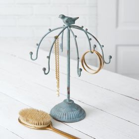 Verdigris Jewelry Display With Metal Songbird