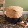 Natural And Black Jute Floor Pouf