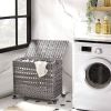 Grey PP Rattan 3-Basket Laundry Hamper Sorter Cart with Removable Cotton Bags