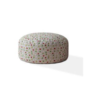 Indoor DANCING DOTS Lime/Bright Red Round Zipper Pouf - Stuffed - Extra Beads Included! - 24in dia x 20in tall