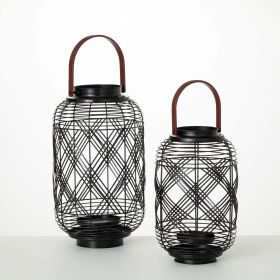 Sullivans 15.25" & 12.25" Moden Black Woven Lantern Set of 2, Metal