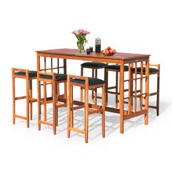 7-Piece Patio Bar Set Outdoor Dining Table Stool Wood Furniture