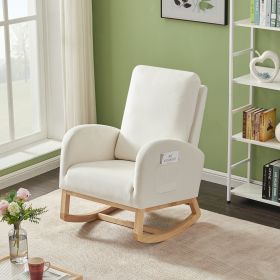 High Back Side Bag Flannelette Wood Indoor Rocking Chair Beige