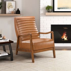 1pc Accent Chair Brown Faux Leather Walnut Finish Solid Rubber wood Modern Living Room Furniture