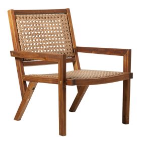 Coastal Solid Wood and Rattan Outdoor Accent Chair – Dark Brown