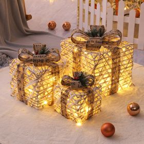 Hristmas Decoration Light Gift Box Three Sets Of Window Yard Layout Props (style: rattan)