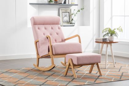 COOLMORE Rocking Chair With Ottoman, Mid-Century Modern Upholstered Fabric Rocking Armchair, Rocking Chair Nursery with Thick Padded Cushion (Color: as Pic)