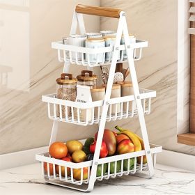 1pc Multi-Layer Removable Fruit Basket Triple Wooden Carrying Basket Living Room Kitchen Bread Snack Storage Basket Black White Kitchen Shelf (Color: White-1pc)