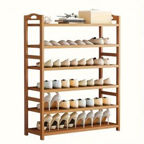 1pc Bamboo Wooden Shoe Rack Home Floor Standing Simple Shoe Rack Multi-Layer Shelf Dormitory Entry Space Saving Storage Small Shoe Cabinet (Color: Khaki 5 layers)