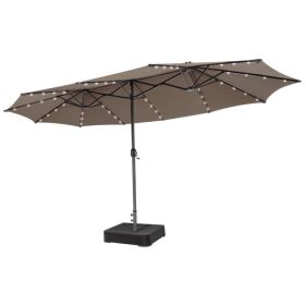 15 Feet Double-Sided Patio Umbrella with 48 LED Lights (Color: Brown)